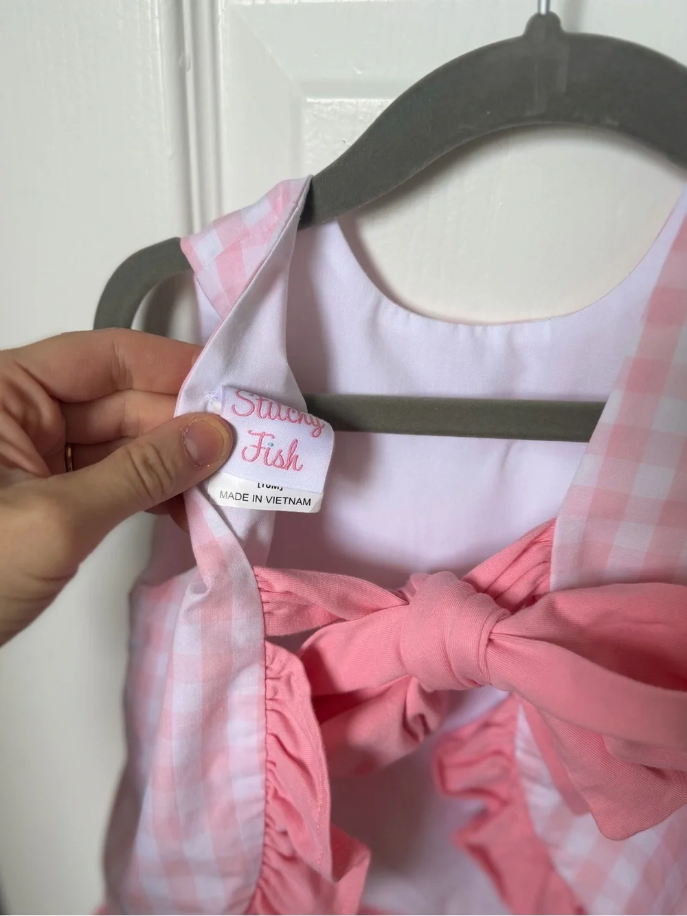 Stitchy Fish Pink Gingham Big Sister Top